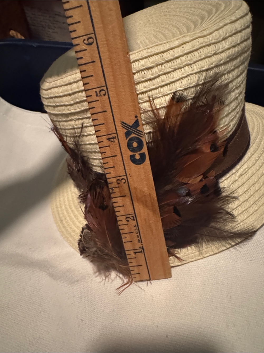 Antonio Melani Straw Hat, Feathers, Brown ribbon band. - Picture 9 of 9